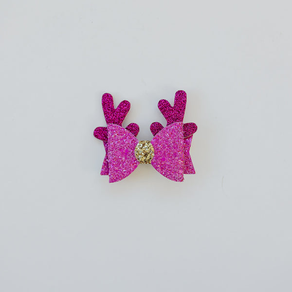 Hot Pink Reindeer Holiday Glitter Glam Clip
