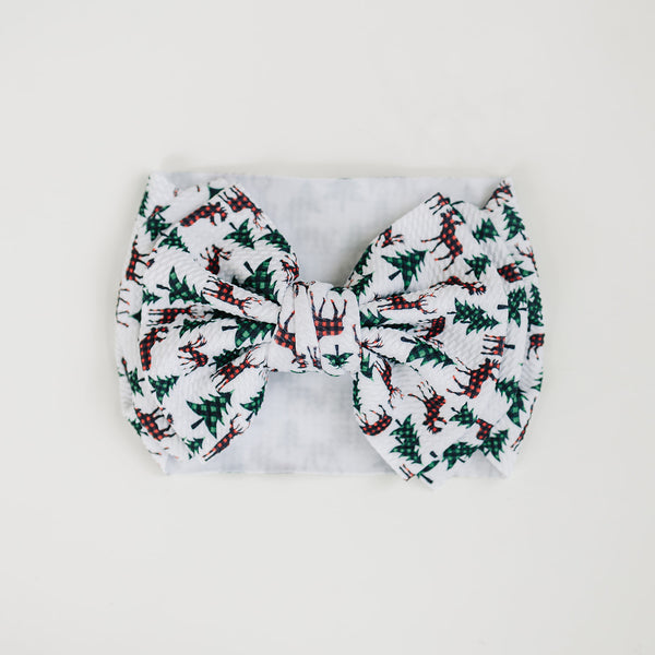 XL Christmas Plaid + Trees Texture Headband