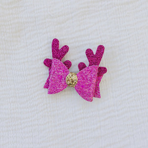 Hot Pink Reindeer Holiday Glitter Glam Clip