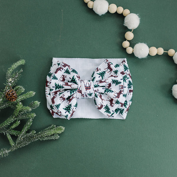 XL Christmas Plaid + Trees Texture Headband