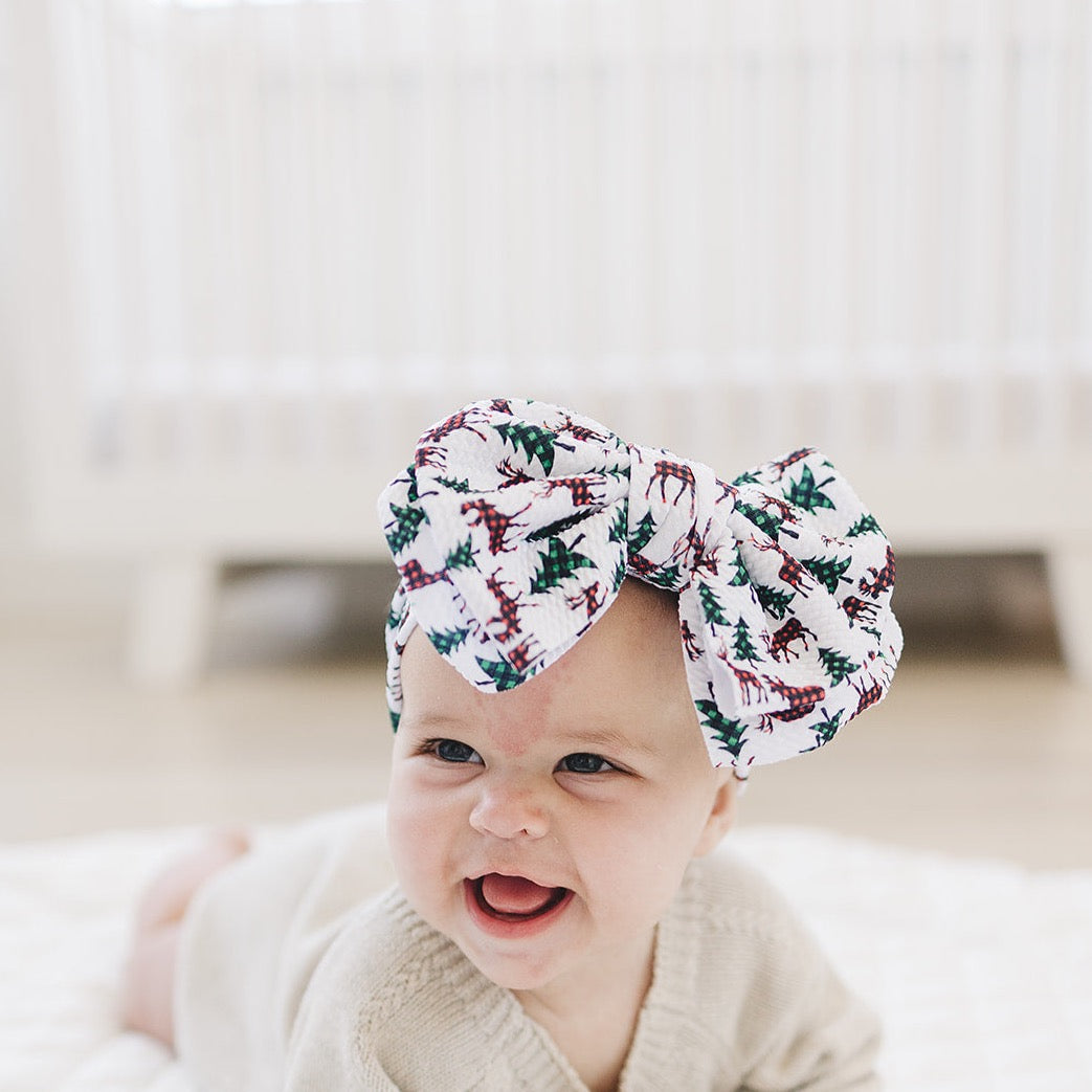XL Christmas Plaid + Trees Texture Headband