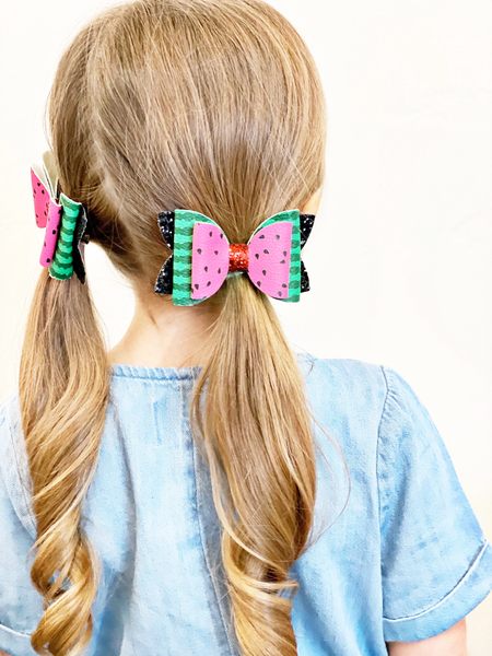 3.5” Watermelon Glitter Faux Leather Bow