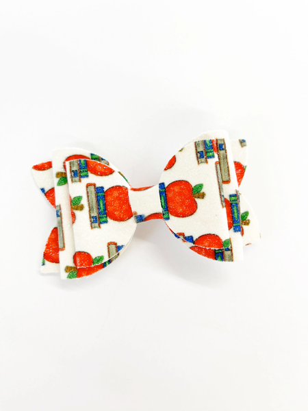 3.5” School Apples Faux Leather Bow