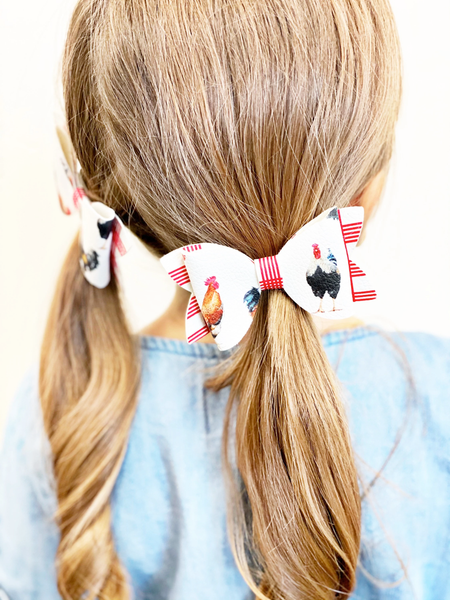 3.5” Chicken Faux Leather Hair Bow