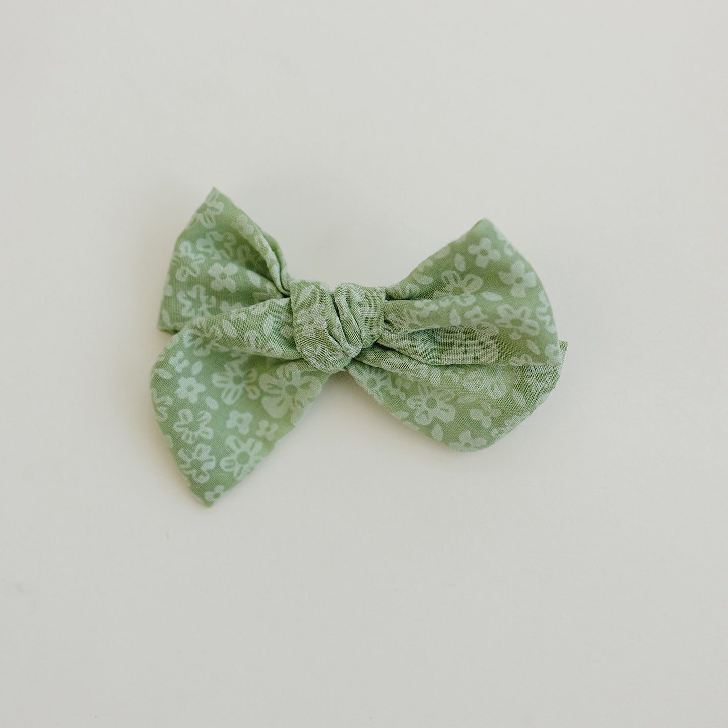 Green Monochrome Flowers Cotton Hair Bow Clip