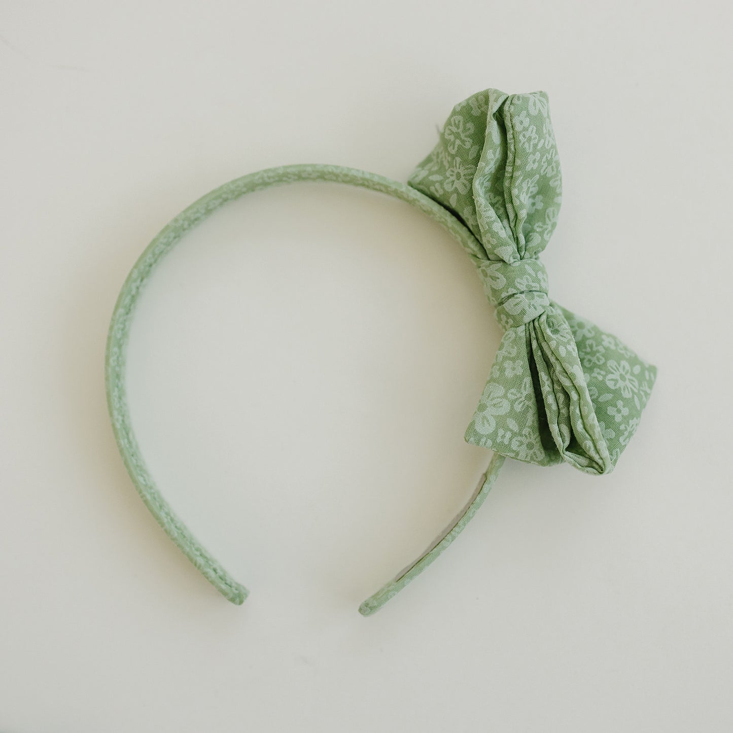 Green Monochrome Flowers Cotton Bow Hard Headband