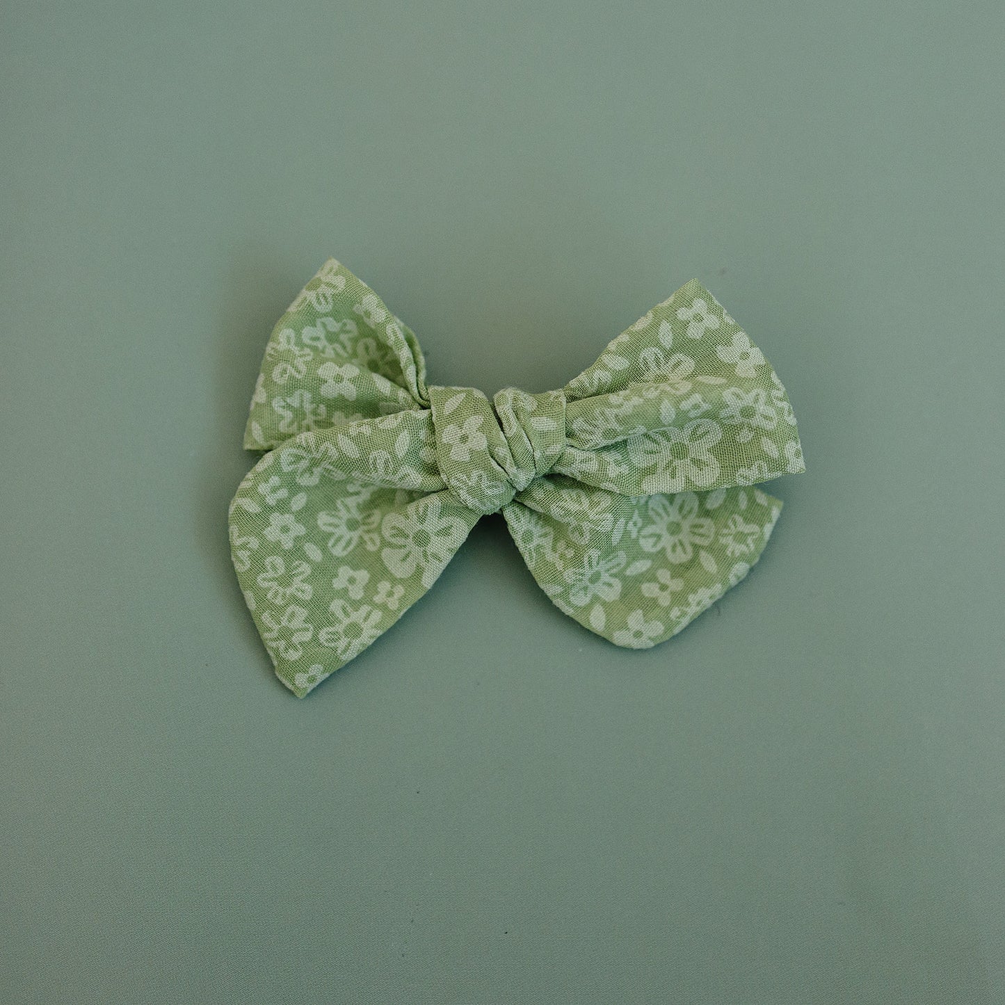 Green Monochrome Flowers Cotton Hair Bow Clip