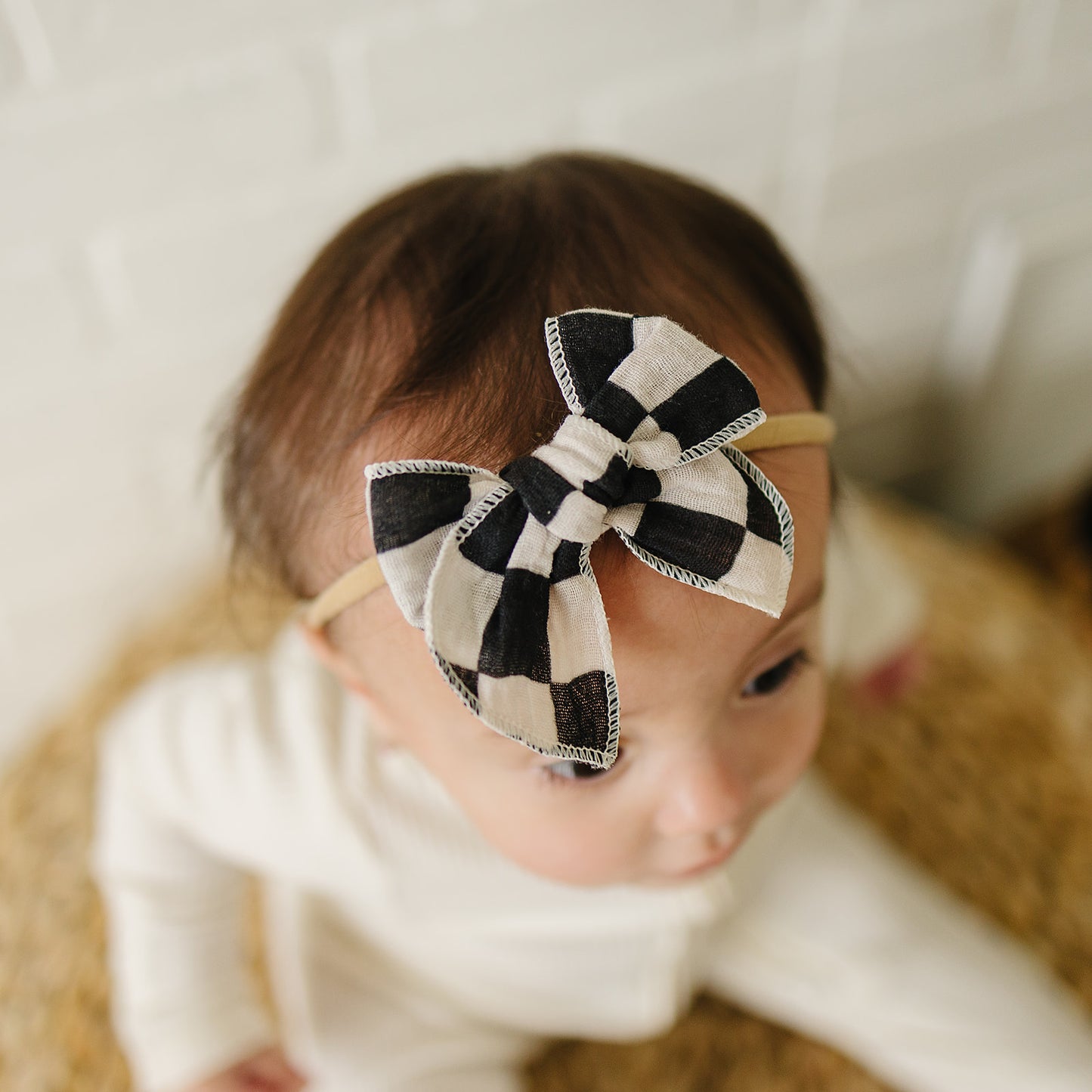 Black and White Checkered Serged Gauze Bow