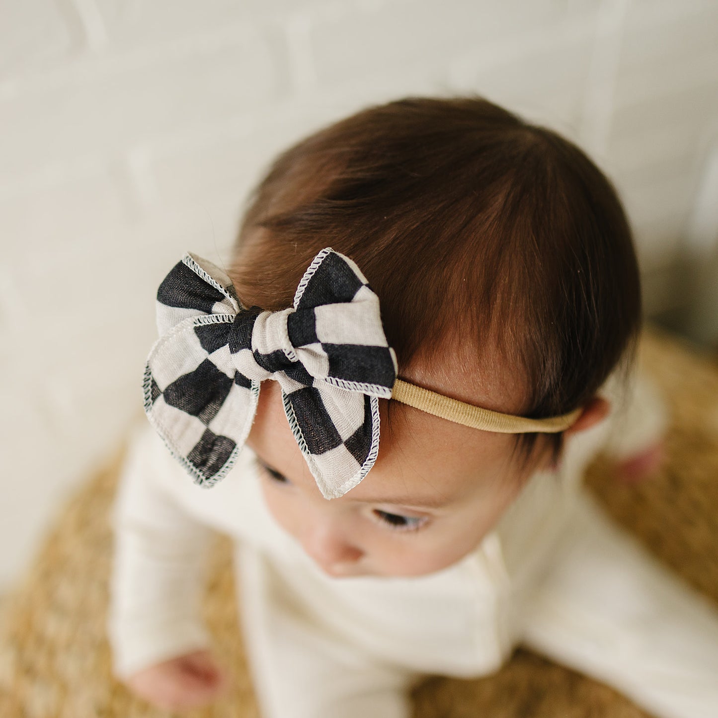 Black and White Checkered Serged Gauze Bow