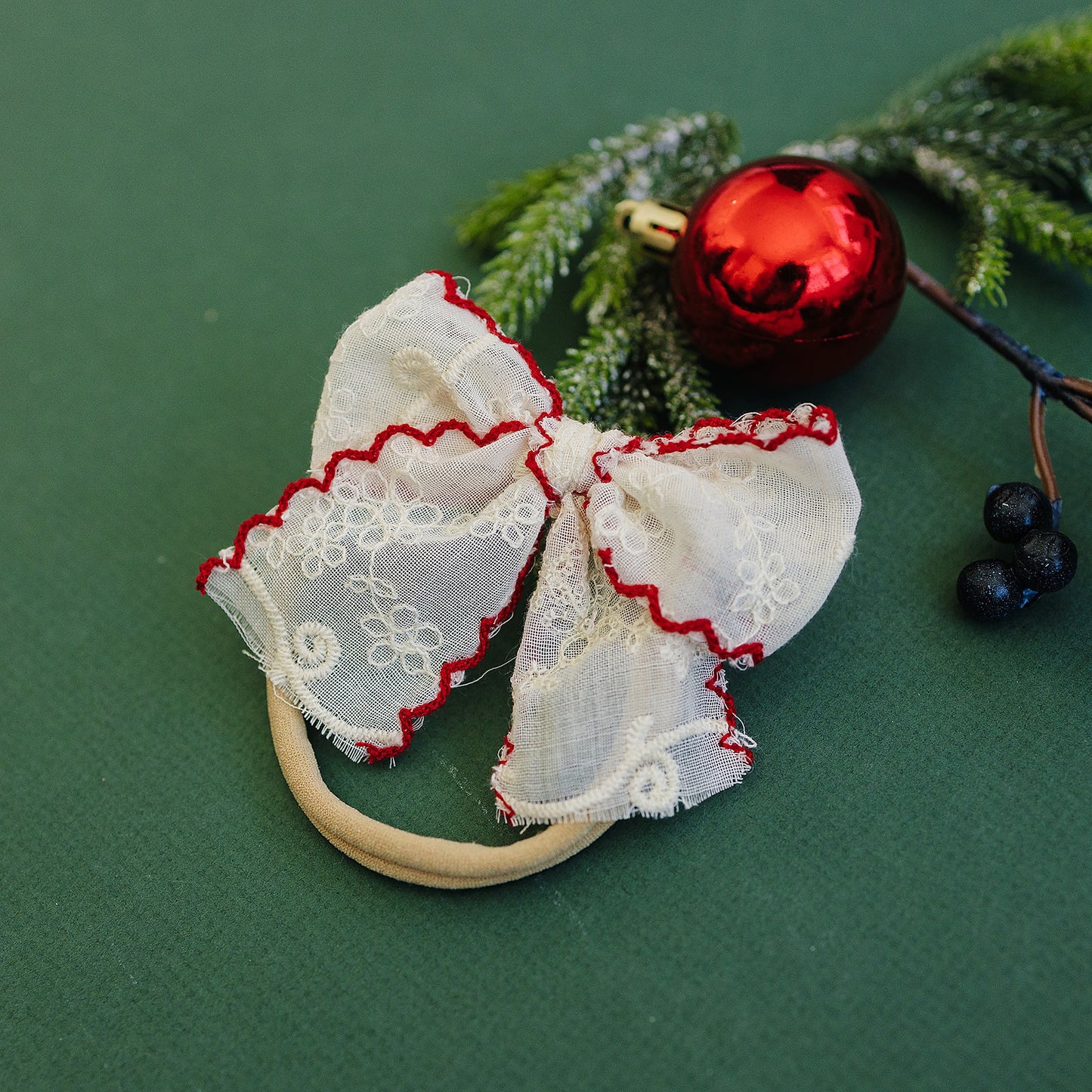 Scallop Embroidered Dainty Hair Bow