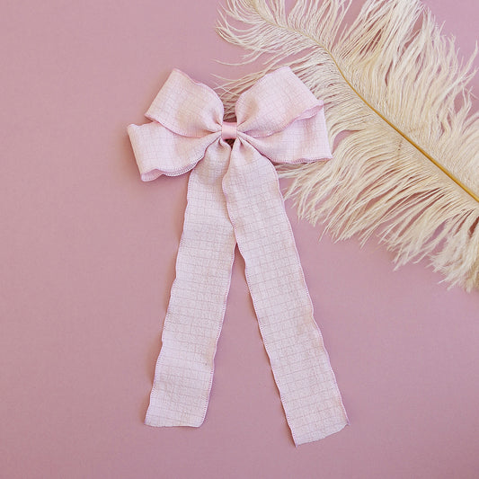 Darling Double Bow Long Ruffled Blush Clip