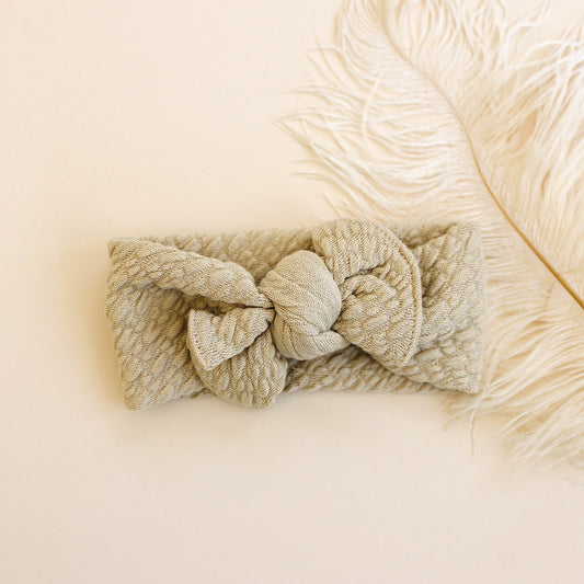 Gathered Waffled Neutral Bow Baby Headband