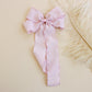 Darling Double Bow Long Ruffled Blush Clip