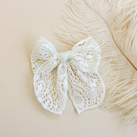 5" White Eyelet Lace Hair Bow