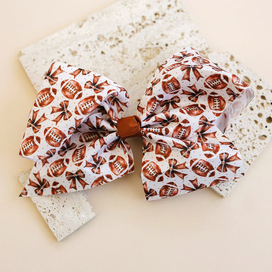 7" Football and Bow Grosgrain Hair Bow