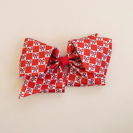 7" Red Checkered Grosgrain Hair Bow