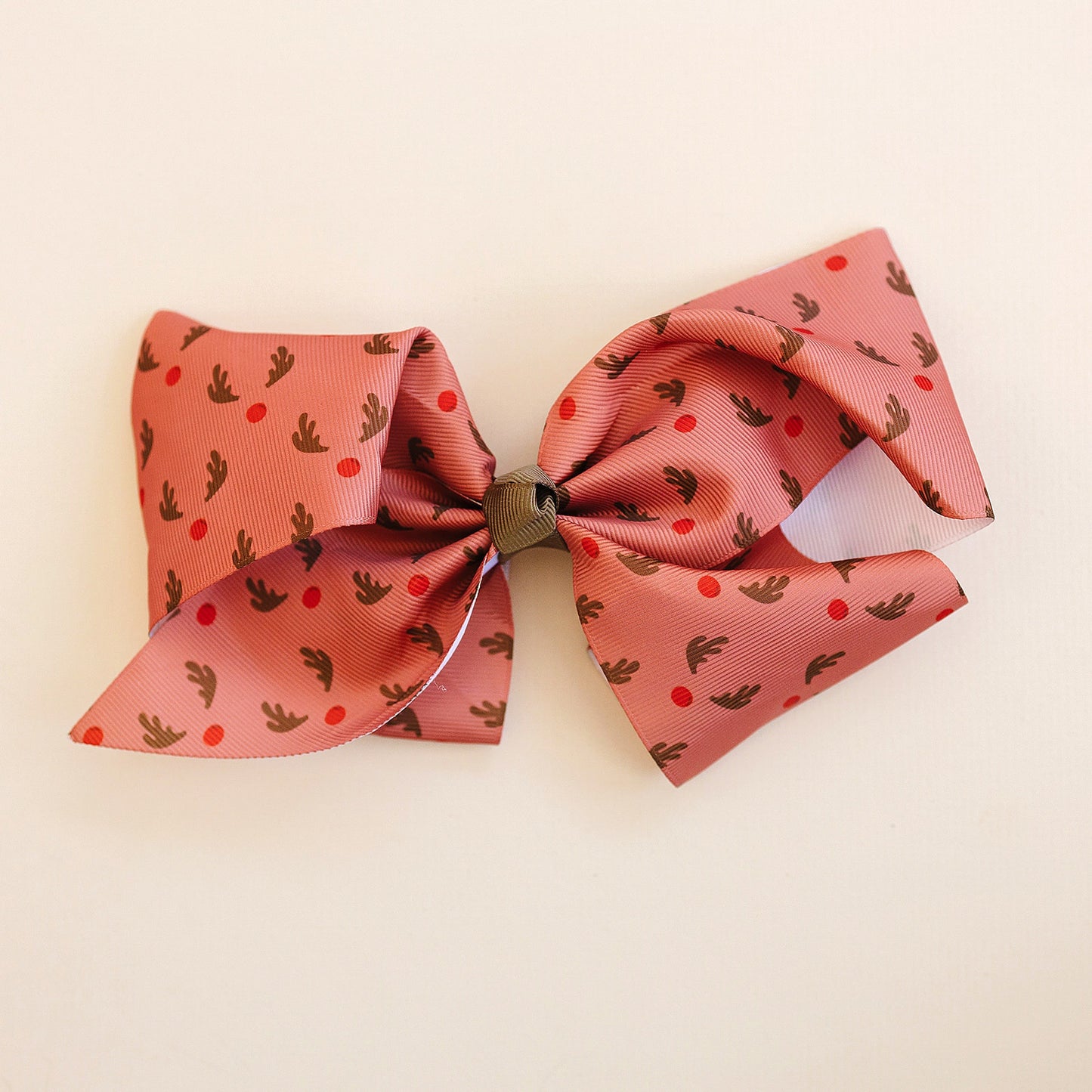 7" Reindeer Face Grosgrain Hair Bow