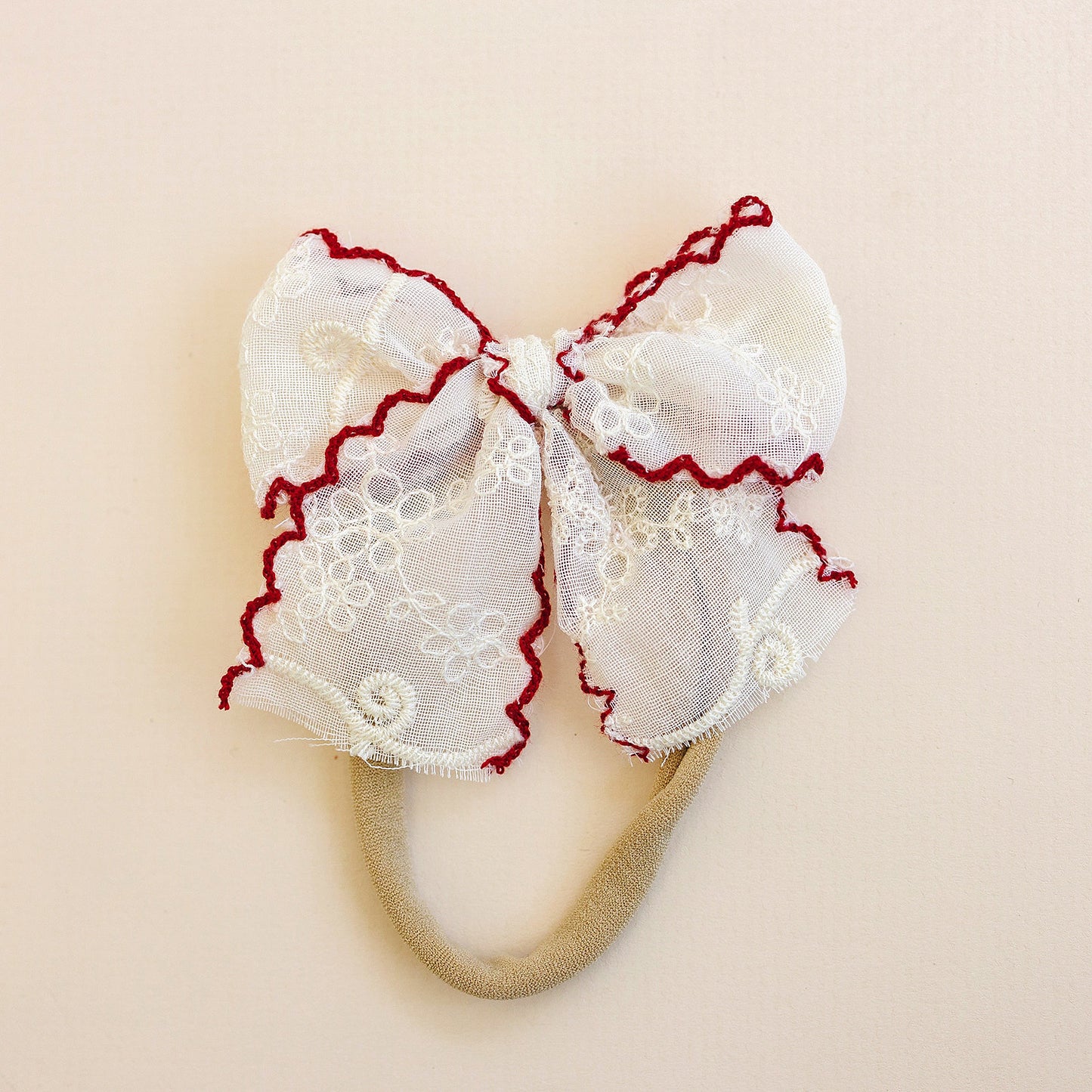 Scallop Embroidered Dainty Hair Bow