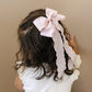 Darling Double Bow Long Ruffled Blush Clip