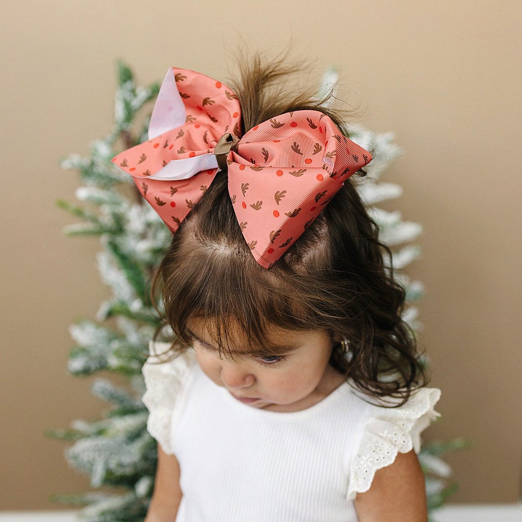 7" Reindeer Face Grosgrain Hair Bow