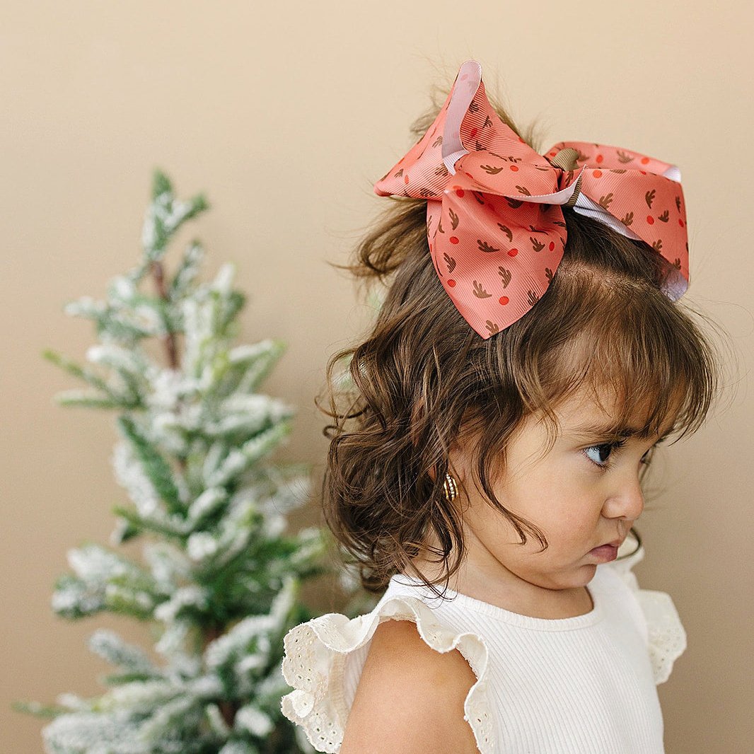 7" Reindeer Face Grosgrain Hair Bow