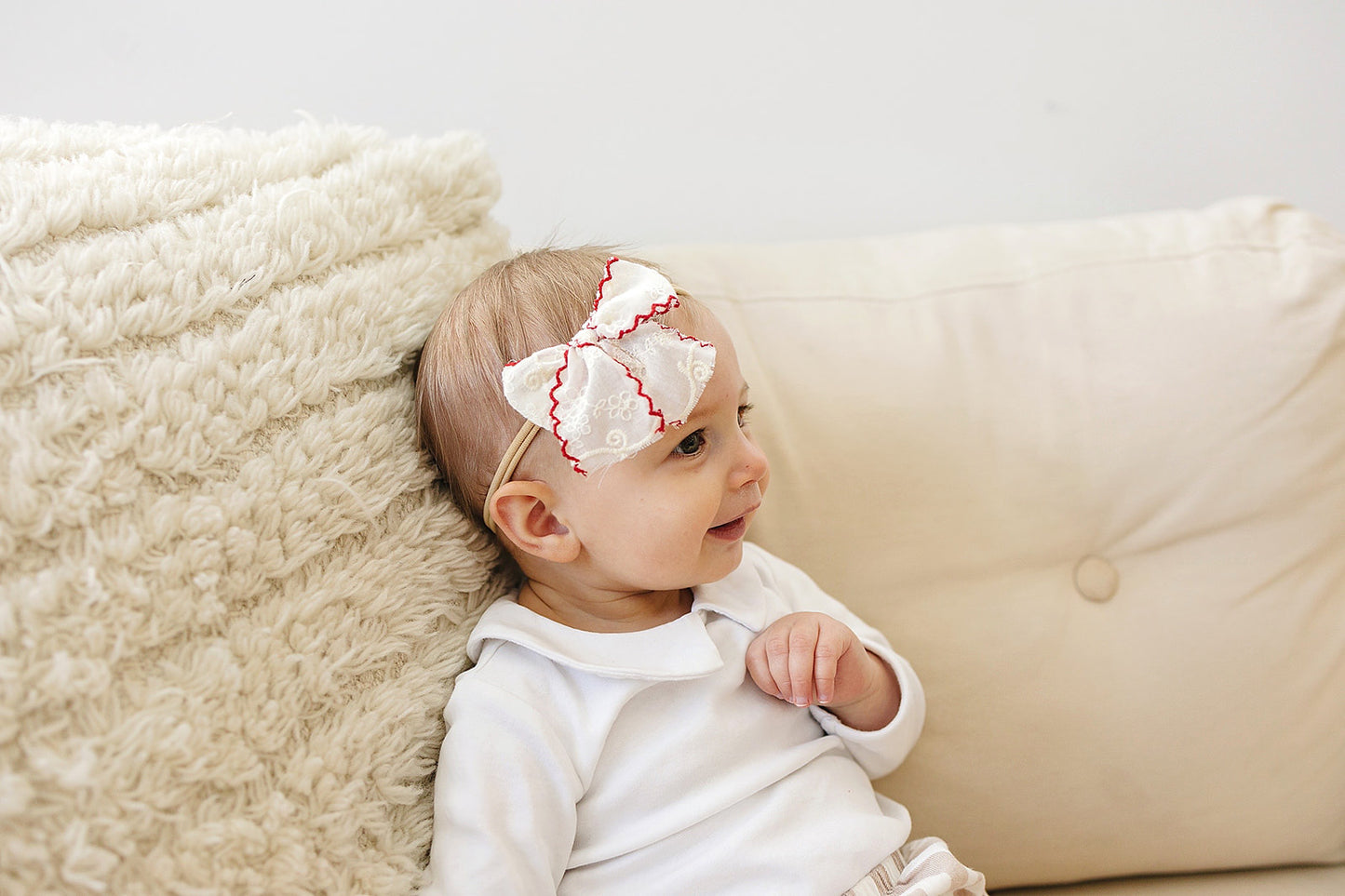 Scallop Embroidered Dainty Hair Bow