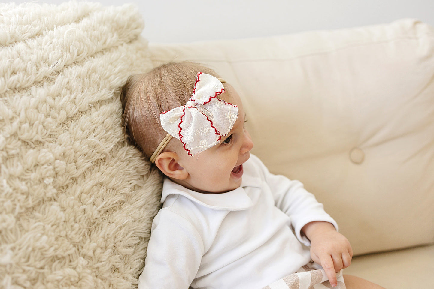 Scallop Embroidered Dainty Hair Bow