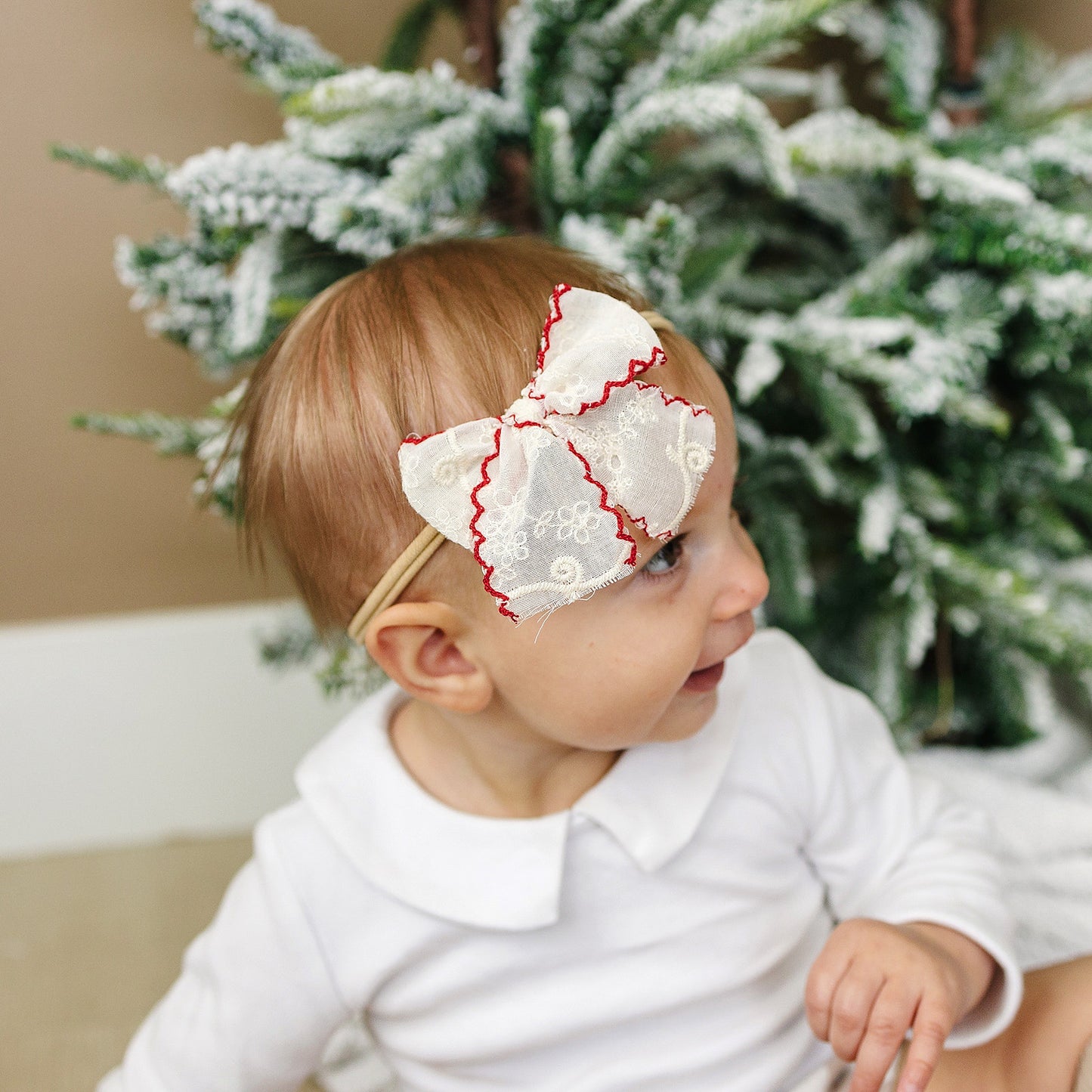 Scallop Embroidered Dainty Hair Bow