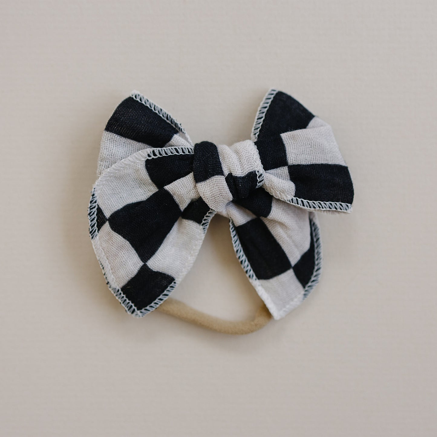 Black and White Checkered Serged Gauze Bow