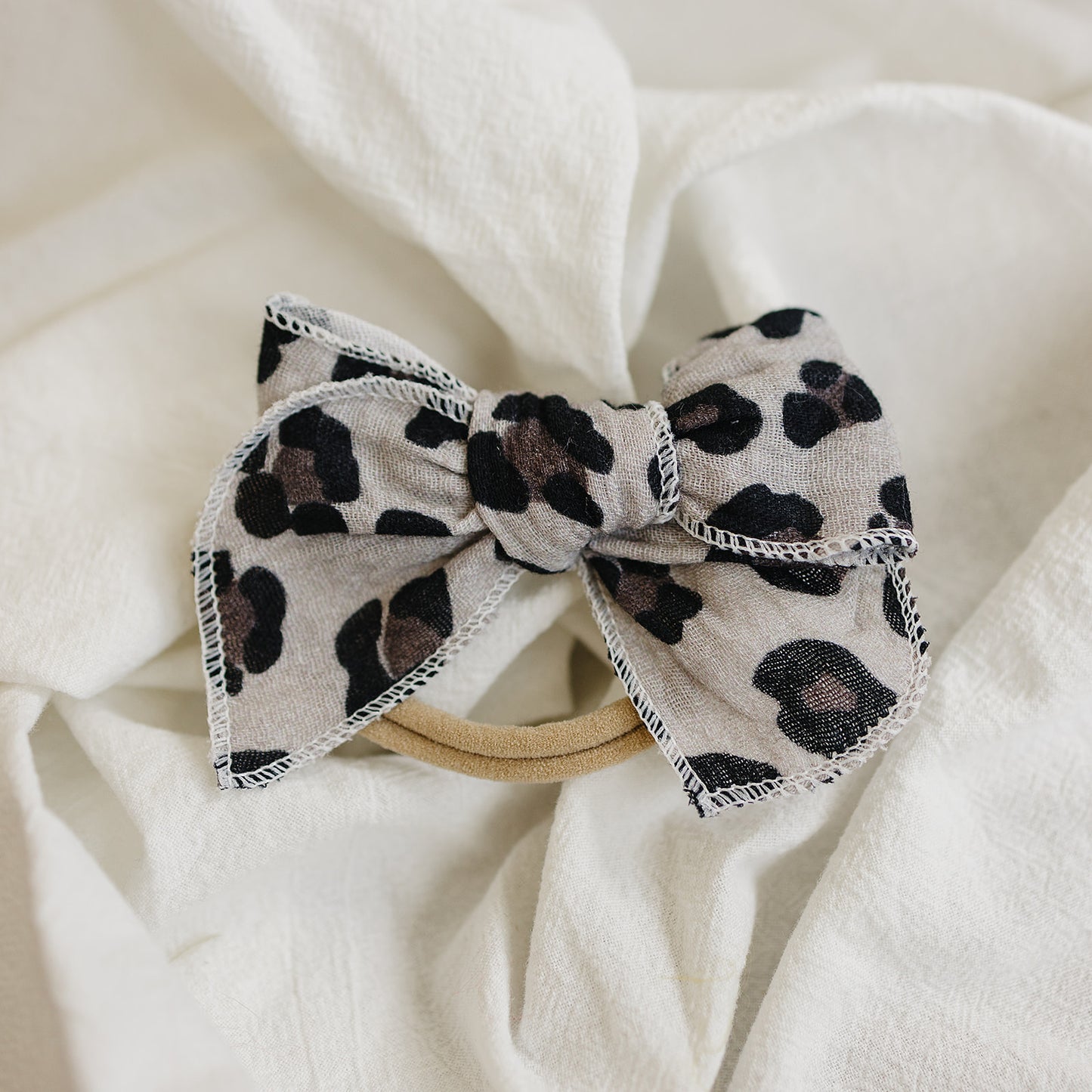 Leopard Serged Gauze Bow