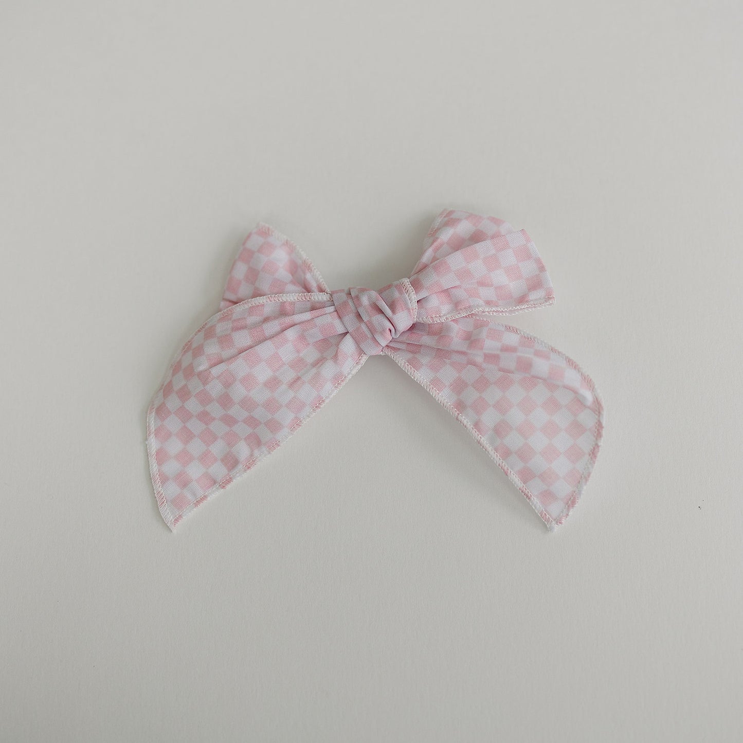 Little Gingham Blush Cotton Serged Bow