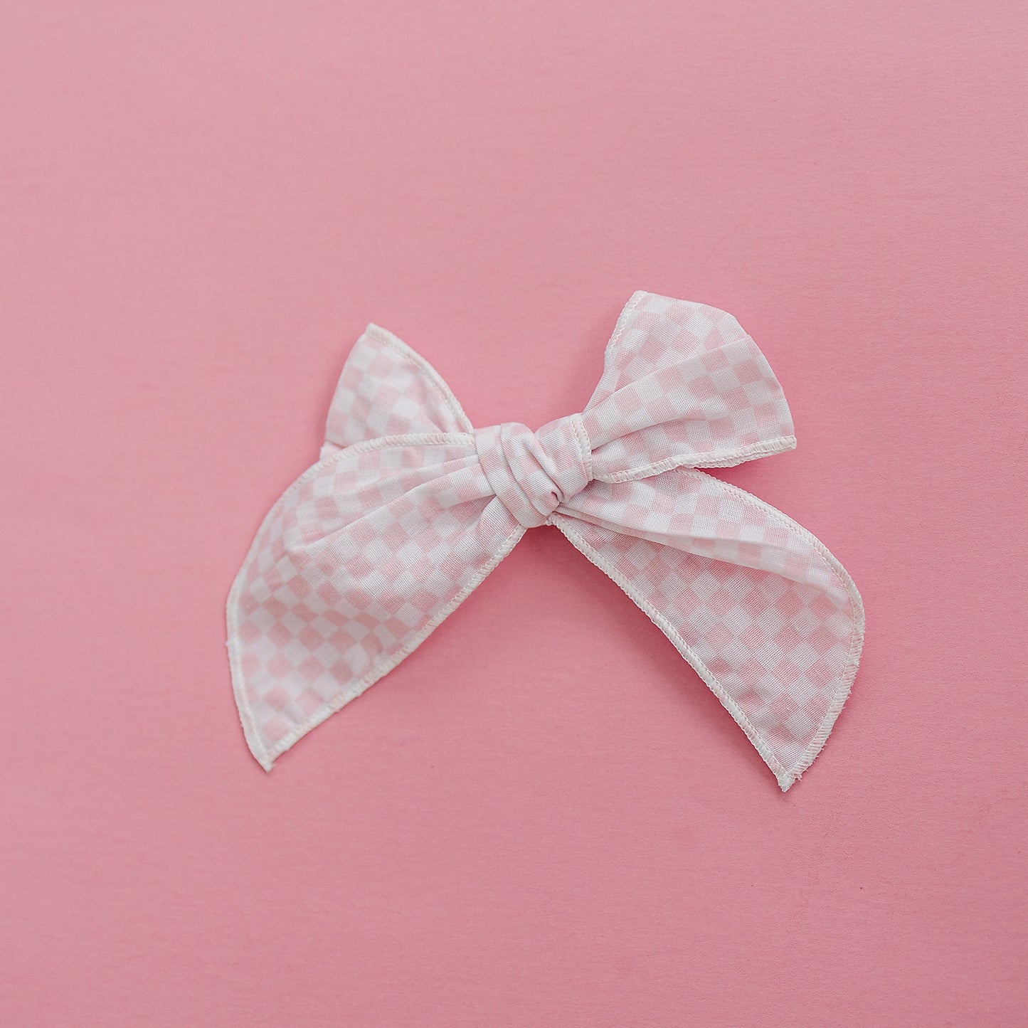 Little Gingham Blush Cotton Serged Bow