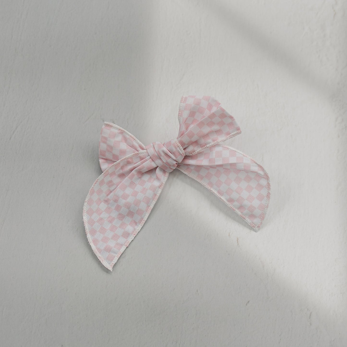 Little Gingham Blush Cotton Serged Bow