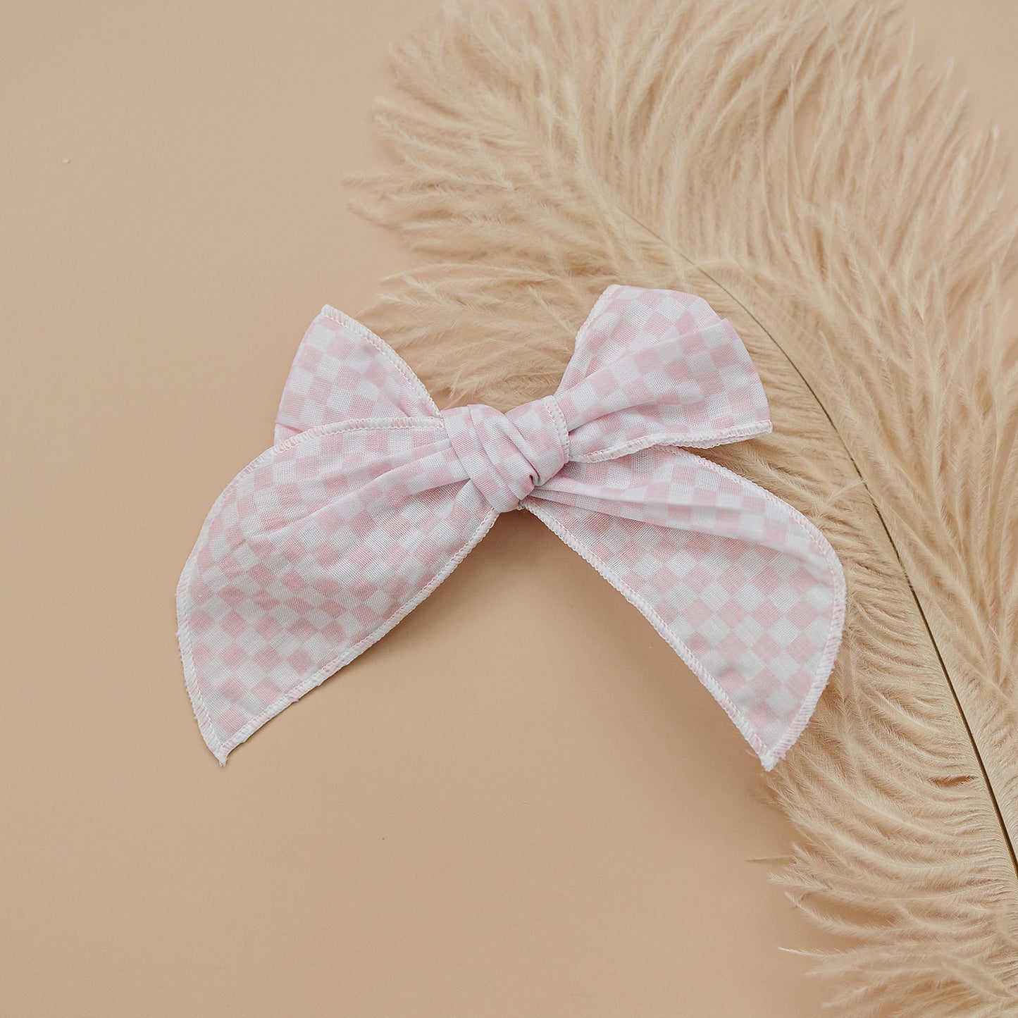 Little Gingham Blush Cotton Serged Bow