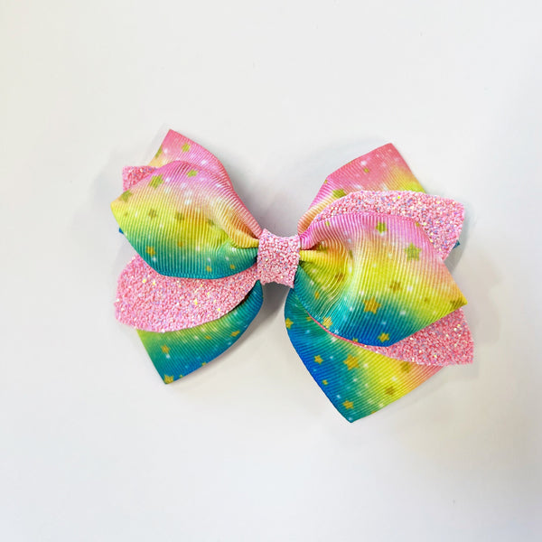 4” Double Stacked Glitter Rainbow Dream Bow