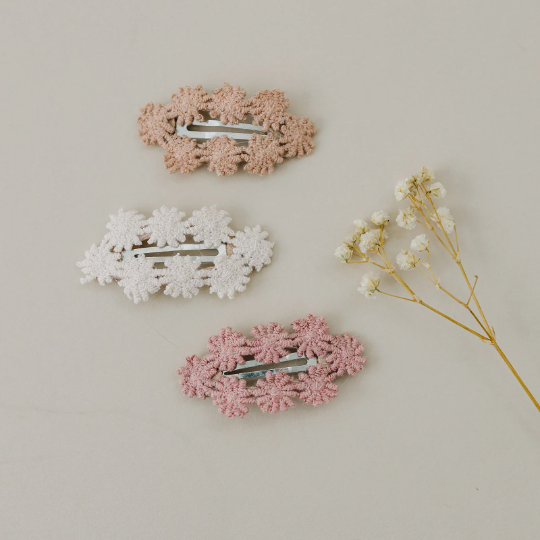 Set of 3 Crochet Little Floral Neutral Snap Clips