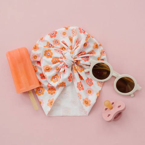 Bright Summer Happy Floral Baby Bow Floppy Turban