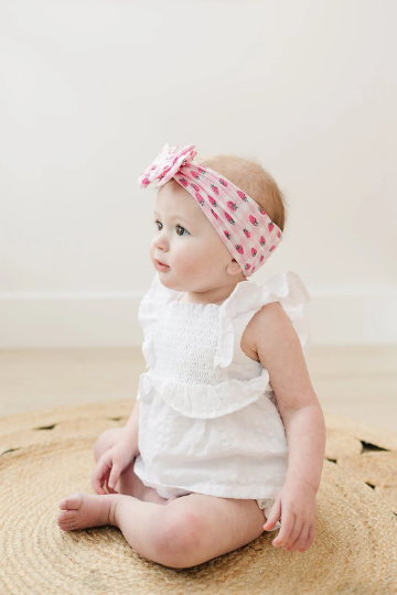 Summertime Strawberry Gingham Double Bow Nylon Baby Headband