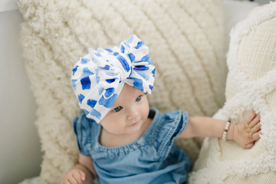 Beautiful Blue Dot Baby Bow Turban