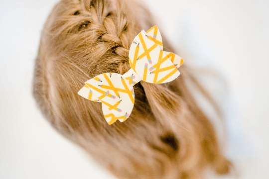 Little Pencils Faux Leather Hair Bow Clips