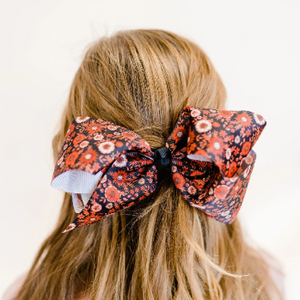 Black Winter Floral 7" Grosgrain Hair Bow
