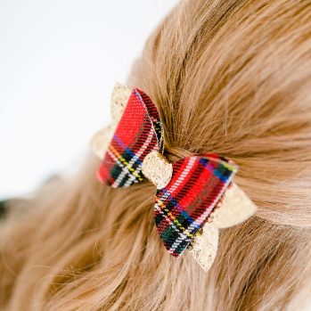 4” Gold + Christmas Plaid Hair Bow