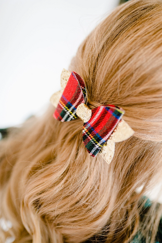4” Gold + Christmas Plaid Hair Bow
