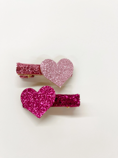 Set of 2 Big Heart Glitter Hair Clips