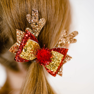 3.5” Glitter Antlers Christmas Hair Bow