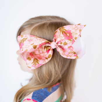 7" Pink Fall Floral Grosgrain Hair Bow