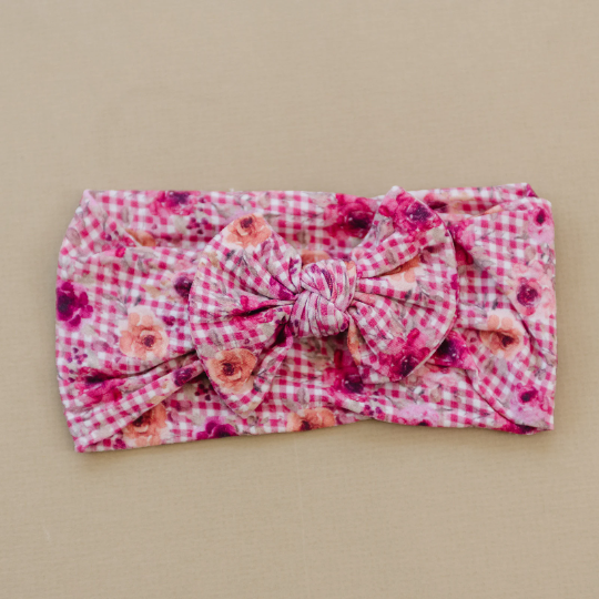 Crimson Floral Plaid Baby Nylon Headband