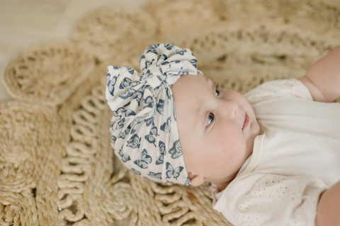 Delicate Dark Butterflies Messy Bow Turban