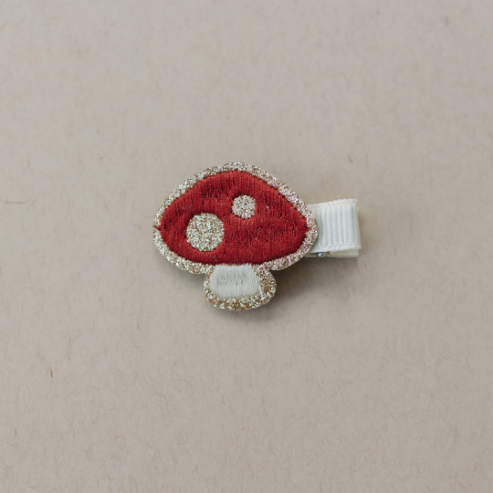 Petite Little Mushroom Embroidered Hair Clip