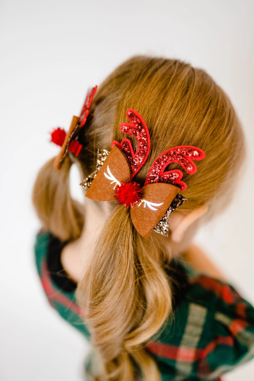 4” Reindeer Glitter Hair Bow